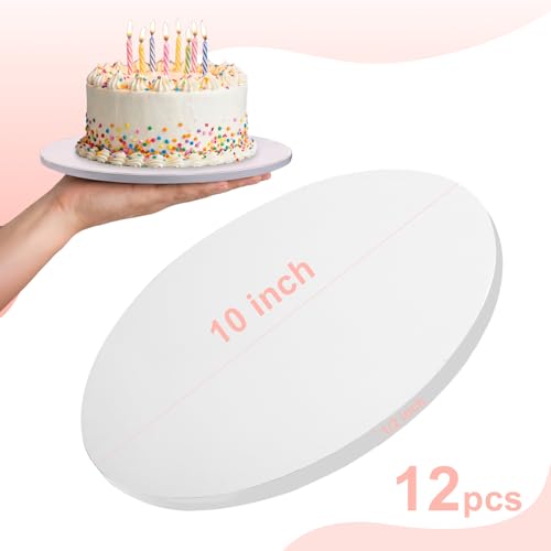 Calenzana 12 PCS Cake Boards 10 Inch Round, 1/2" Thick Cake Drums, Sturdy Food Grade Cardboard Cake Base for Wedding Birthday Party, White - size: 10 inch-12 packs