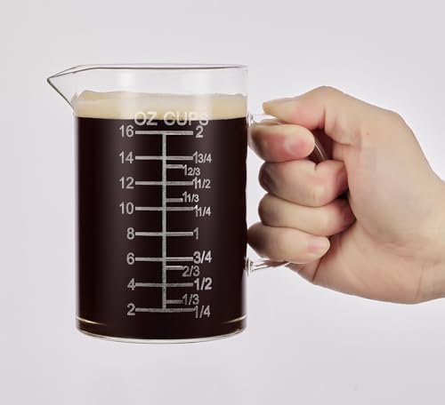 Ackers BORO3.3 Etched Glass Measuring Cup with Handle, 500 ml, 2 Cup - size: 500 ML (16 Oz, 2 Cup) - Etched Graduated