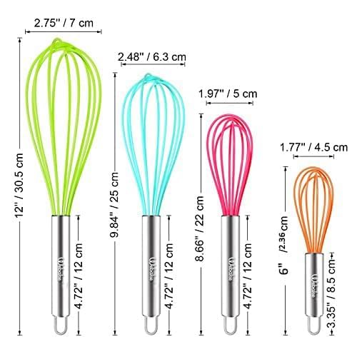 Webake Silicone Whisk Large Medium Small and Mini Whisk Set of 4, Heat Resistant Non-scratch Coated Kitchen Whisks for Cooking Nonstick Cookware, 4 Color Balloon Egg Wisk - size: Whisks