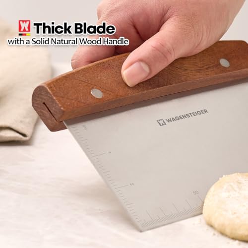 Stainless Steel Dough Scraper with Wooden Handle | Bench Scraper for Bread & Pizza Dough, Pastry Cutter, Chopper | Heavy-Duty Baking Tool for Kitchen Prep, Griddle Cleaning & Pastry Making