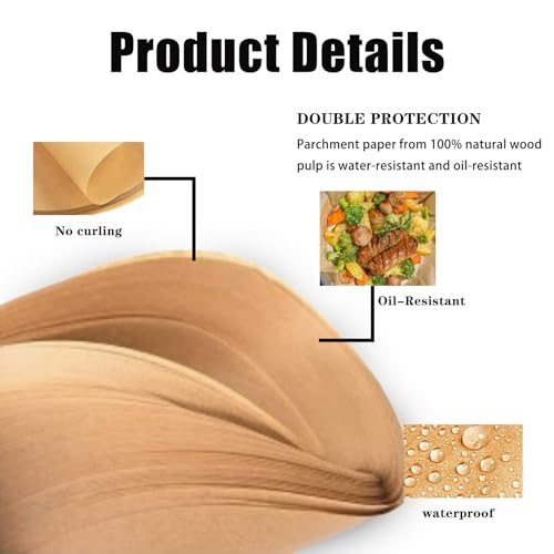 WMDDIAN100 Pack 10" Round Parchment Paper Sheets - Non-Stick Baking Liners for Air Fryer, Oven & BBQ - Heat Resistant, Disposable, Unbleached for Pizza, Cake, Pan