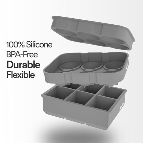 Silicone Ice Cube Trays, 2 Inch Square Ice Molds & Sphere Combo, BPA Free - color: Small 6+6 (Gray)