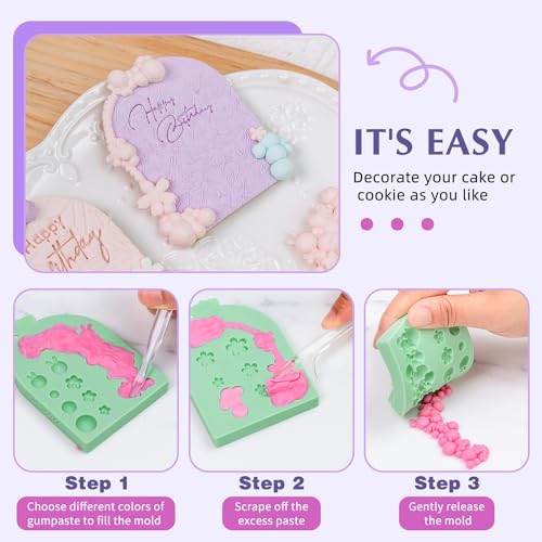 KALAIEN 2 PCS Pearl Bubbles Ball Fondant Molds, Pearl Borders Silicone Mold - color: Rabbit+Flower