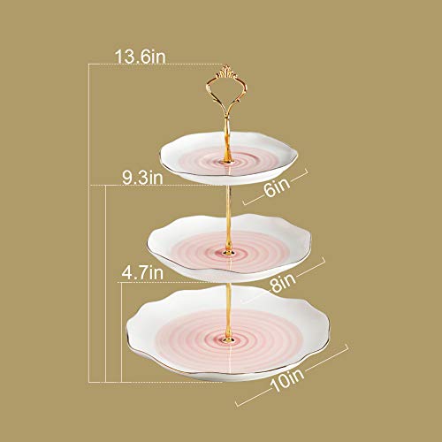 Sweejar 3 Tier Ceramic Cake Stand,Dessert Stand,Cupcake Stand,Tea Party Pastry Serving Platter,Food Display Stand for Tea/Coffee/Birthday/Wedding/Women/Afternoon/Gift - Blue - color: Blue