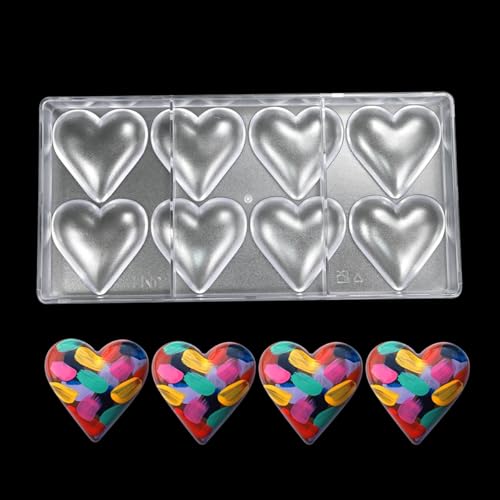TUKE Heart-Shaped Polycarbonate Chocolate Mold 8 Cavity Candy Making Mold for Valentine's Day, Baking, DIY Desserts - Reusable, Dishwasher Safe, Professional Grade (D_ Heart) - size: Heart