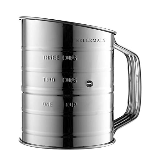 Bellemain 3 Cup Flour Sifter for Baking Fine Mesh Rotary Hand Crank with Loop Agitator for Quick Sifting, Flour Sifter Stainlees Steel (Pack of 2) - size: 3 Cup (Pack of 2)