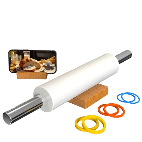 18.5'' Marble Rolling Pin,Stainless Steel Handles,3-Thickness Rings & Stand
