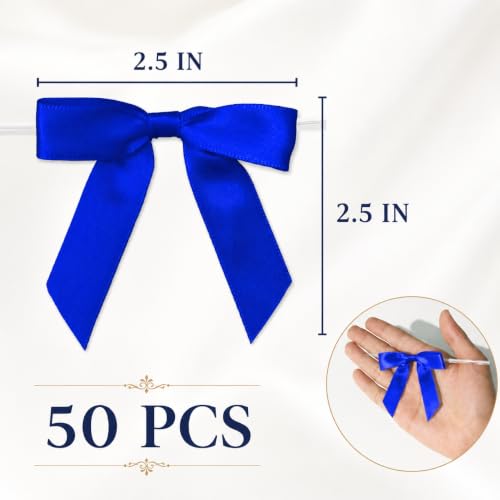 50 Pcs Satin Bows with Twist Ties, 2.5 Inch Gift Wrapping Bows, Royal Blue - color: Royal