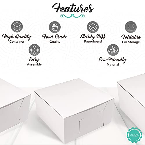 O'Crème Cake Boxes White Bakery Box 10x10x5 Inch Pack of 5 - size: 10" x 10" x 5"