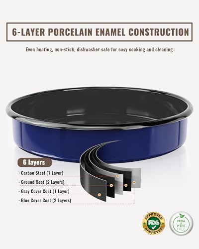 Round Roasting Pan Set, Enamel 10 Inch Deep Dish Pizza Pan for Oven - color: Navy Blue - 10 Inch
