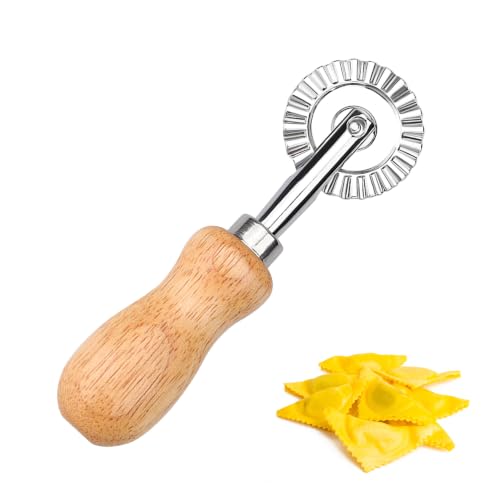 Short Handle Small Pastry Cutter, Crinkle Wheel, Beech Wood - color: Short Handle Small Cutter Wheel