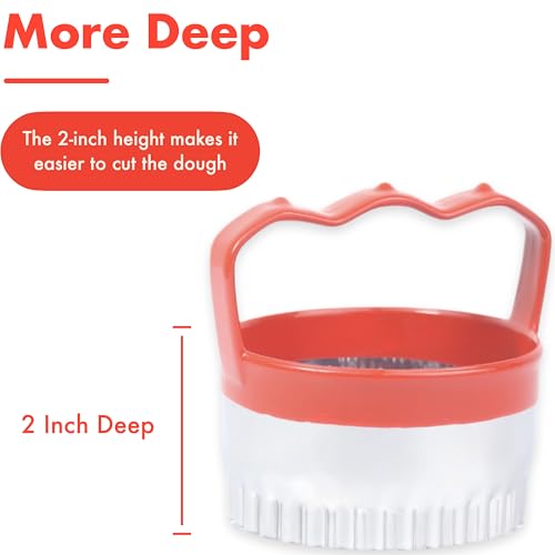 2 Pcs Fluted Round Cookie Cutters with Handle 2.5" 3.5", Scalloped Biscuit Cookie Cutter Set with Comfortable Red Silicone Handles, Durable Stainless Steel, 2-Inch Deep Cutters