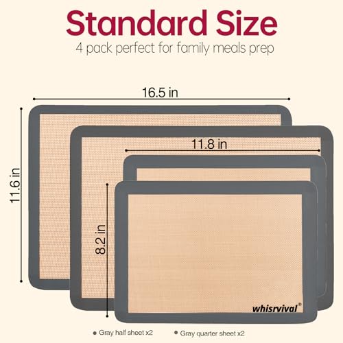 4 Pack Silicone Baking Mat, Non-Stick Silicone Baking Sheet, Food Safe, 480℉ Heat Resistant, 2 Half & 2 Quarter (Grey) - color: Gray, size: 2 Half Sheet & 2 Quarter Sheet