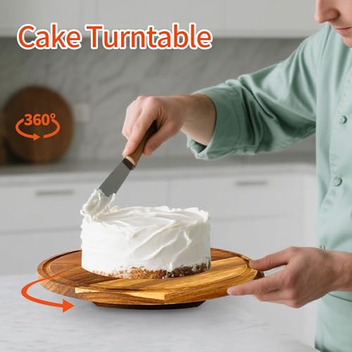 Rotating-Wood-Cake-Stand With Acrylic Dome Lid, Round Wooden Cake Holder Plate With Cover, 2-in-1 Dessert Table Display Set For Party, Charcuterie Board For Cheese, Chips & Dips, Nachos, Fruit Platter - size: 11.6''W*7.6''H-Rotating