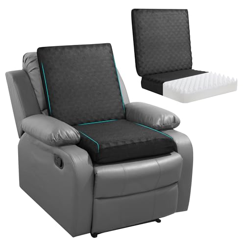BALAPET Recliner Cushions for Long Sitting, Egg Crate Foam Recliner Cushion for Elderly Reduces Muscle Fatigue and Provides Air Flow, Extra Large Non-Slip Seat Cushion with Back Support(20*20*4in) - color: Black, size: 20×20×4in