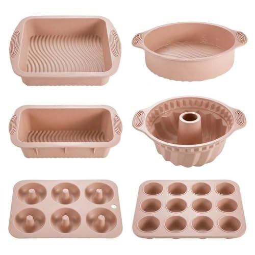 6-Piece Silicone Baking Set, Nonstick Silicone Bakeware Set - color: Pink