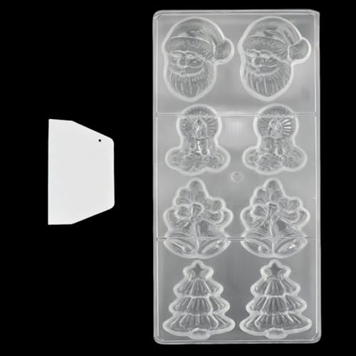 8 Grid Chocolate Candy Mold PC Polycarbonate Chocolate Making Mould with Scraper (Christmas Series) - color: Christmas Series