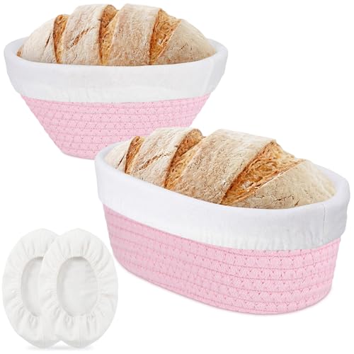 2 Pcs Banneton Bread Proofing Basket with Liners, Pink - color: Pink
