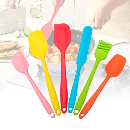 Silicone Spatula 6 Packs Food Grade Kitchen Utensils with Silicone Brush - color: Multicolors