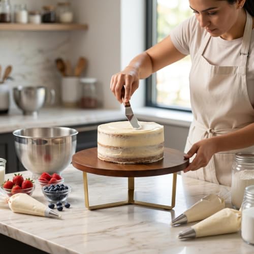 nestroots Cake Stand, Teak Wood with Steel Base, Round Cupcake Stand