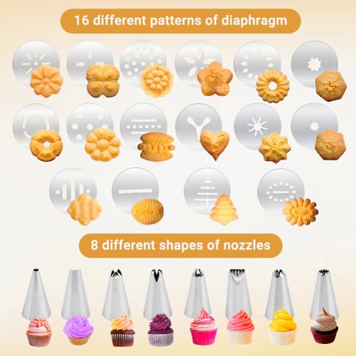 Churro Maker Kit with 16 Discs, 8 Nozzles & Piping Bag, Cookie Press