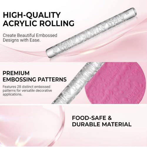 Rengue Birthday Theme Embossed Acrylic Rolling Pin, Dough Roller (#11) - size: 51035 birthday