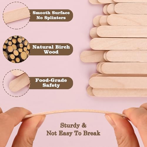 Sakolla 300 Pcs 4.5" Length Popsicle Wooden Sticks, Natural Birch Wood - size: 300 Pcs Wooden Sticks