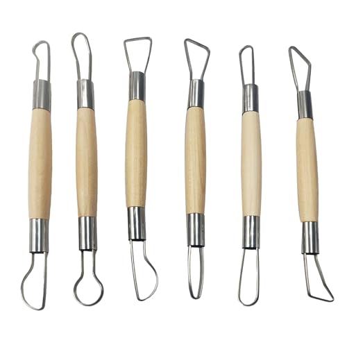 AUXBC 6Pcs Wooden Handle Double Ended Modeling Tools Set, Versatile Sculpting Tools for Clay, Fondant, Cake, Ceramic, Dough, Plasticine, Plaster, Wax