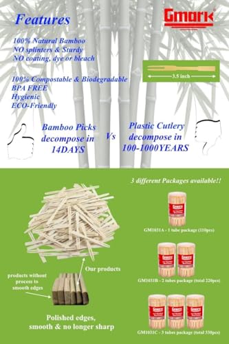 Gmark Premium Thick & Sturdy Natural Bamboo Double Prongs Mini Forks 3.5 Inch 330pc, Fruit Picks/Cocktail Forks/Party Forks/Buffet Forks/Cocktail Picks for Appetizer, Cocktail, Pastry GM1031C - size: 330ct