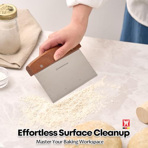 Stainless Steel Dough Scraper with Wooden Handle | Bench Scraper for Bread & Pizza Dough, Pastry Cutter, Chopper | Heavy-Duty Baking Tool for Kitchen Prep, Griddle Cleaning & Pastry Making