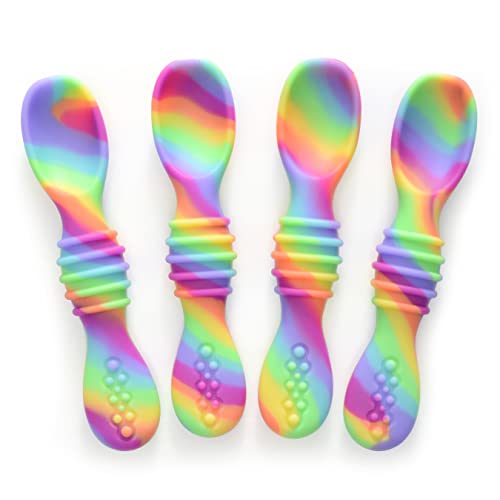 PrimaStella Silicone Chew Spoon Set for Babies and Toddlers | Safety Tested | BPA Free | Baby Spoon 6 Pack (Neon Rainbow) - color: Neon Rainbow