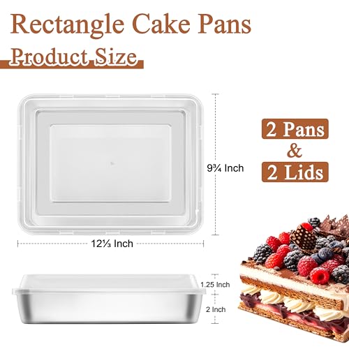 LIANYU Stainless Steel Baking Pan with Lid, 12⅓ x 9¾ Inch Rectangle Pan - size: 12.4 x 9.6 Inch