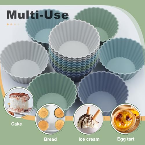 Large Silicone Baking Muffin Cups, 12Pack Reusable Cupcake Liners Molds - color: Grey Series, size: Large