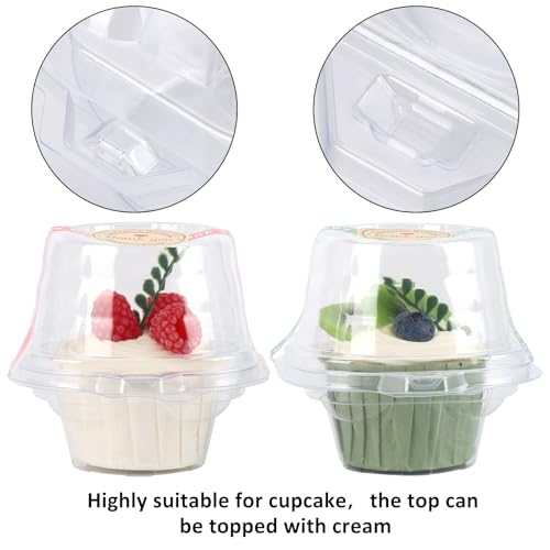 100 Pack Individual Cupcake Containers with 2 Type Stickers, Cupcake Boxes