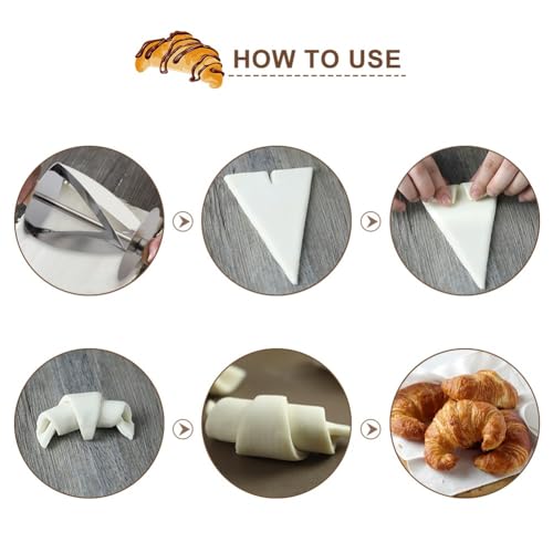 Stainless Steel Croissant Cutter with Wooden Handle – Professional Dough Roller for Baking Croissants Pastry, Cookie and Bread, 7.68 Inch