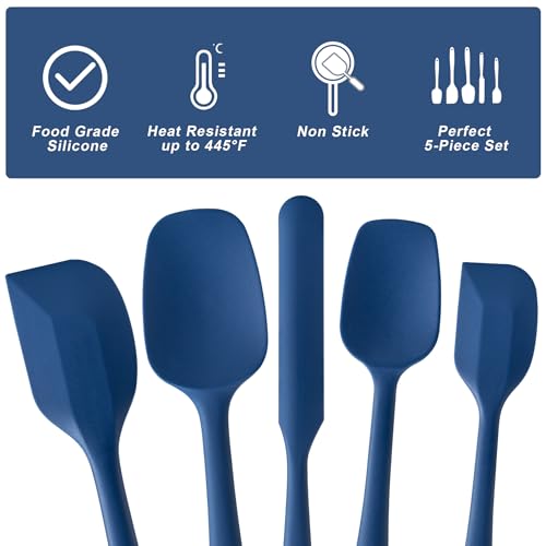 Silicone Spatula Set,5 Piece Food Grade Rubber Spatulas,Navy Blue - color: Navy Blue