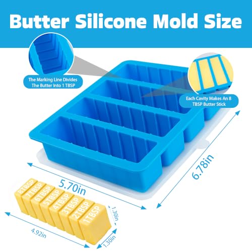 Sidosir 2 Pcs Butter Silicone Mold with Lid, Non-Stick Butter Mold Tray with Measurements for Chocolate and Homemade cakes, Ice, Butter Mold for Homemade Butter - size: Standard with Scale Markings