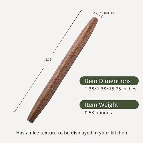muso wood Wooden Rolling Pin for Baking, Walnut Wood Tapered Rolling Pin - color: 15.75in Walnut Rolling pin
