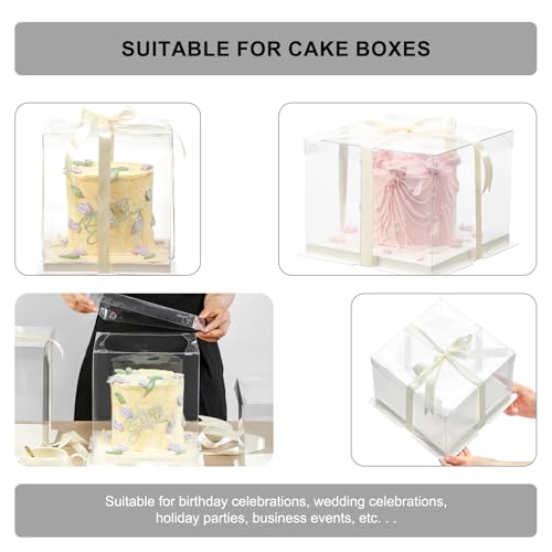 8 Pcs Clear Gift Box with Ribbon 3-Layer 10x10x12 Inch, Transparent Cake Carrier Box with Lids, PET Tall Cake Packaging Boxes, Clear Gift Boxes for Birthday,Wedding and Festival Party - size: 10*10*12 in