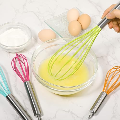 Webake Silicone Whisk Large Medium Small and Mini Whisk Set of 4, Heat Resistant Non-scratch Coated Kitchen Whisks for Cooking Nonstick Cookware, 4 Color Balloon Egg Wisk - size: Whisks