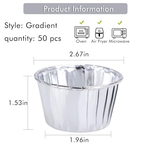 50 Pcs Silver Cupcake Baking Cups 3.5Oz Disposable Cupcake Liners - color: Silver