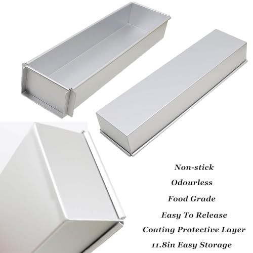 11.81x3.94x2.36in Rectangle Tiramisu Cake Mold Nonstick, Food-Grade Tiramisu Cake Pan Removable, Tiramisu Cake Baking Pan Long Rectangle Cake Pan Detachable Bread Baking Pan Easy Release (2)