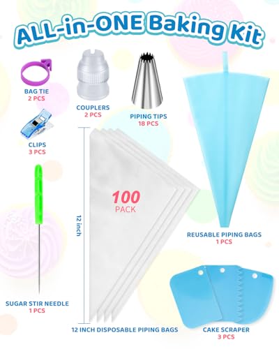Piping Bags and Tips Set, Cakes Decorating Kit Supplies
