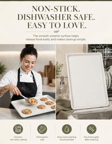 Boxiki Kitchen Ceramic Baking Sheet Half Size 17"x11" - Heavy Duty 0.6mm Aluminized Steel Pan, KFCC Ceramic Nonstick Cookie Sheet, Oven Safe to 550°F, Rustproof & Warp Resistant Baking Tray (2PCS) - color: 2 PCS Ceramic Light Grey