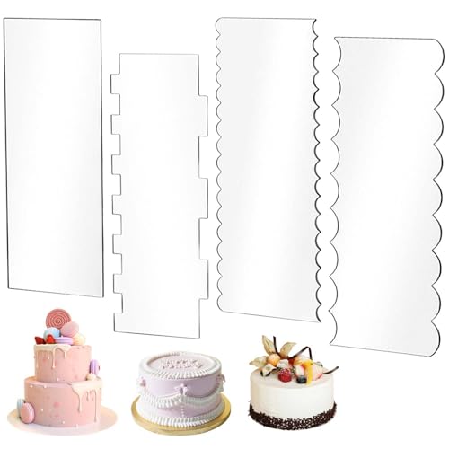 SenseYo 4 Pcs Acrylic Cake Icing Scraper Smoother Comb with Double Sided for DIY Mousse Butter Cream Cake Decoration - size: 4