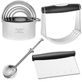 HULISEN 5-Pc Biscuit Cutters, Flour Duster, Pastry Scraper, Dough Blender - size: 4 Pcs Pastry Cutter Set with Flour Duster