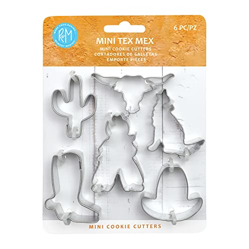 R&M Mini Tex Mex 6-Piece Cookie Cutter Set 1.5"-1.75" – Small Western Baking Tool for Cookies, Fondant & Crafts