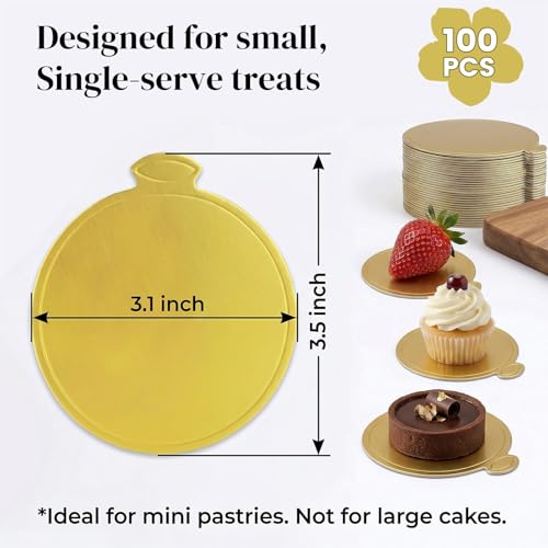 HANSGO Mini Round Golden Cardboard Cake Base, Mousse Cake Boards 100 PCS - size: Round Cake Base