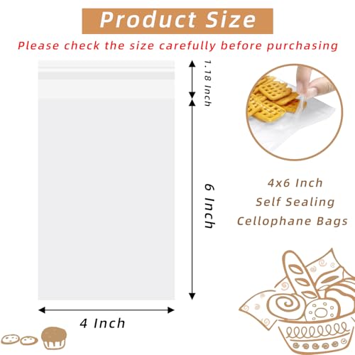 4x6 Inch Cookie Bags, 120 Pcs Clear Self Sealing Cellophane Treat Bags for Candy, Jewelry, Gift Wrapping, Party Favors, Crafts, Cookie Wrappers Self Adhesive - size: 4x6 Inch