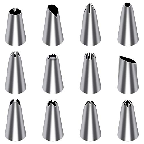 Tamodan Piping Bags and Tips, Cake Piping Bags and Tips Suitable for Beginners Included 100PCS 16 Inch Disposable Piping Bags with 12 Piping Tips Set, 2 Coupler and 1 Reusable Pastry Bags - color: 12 inch